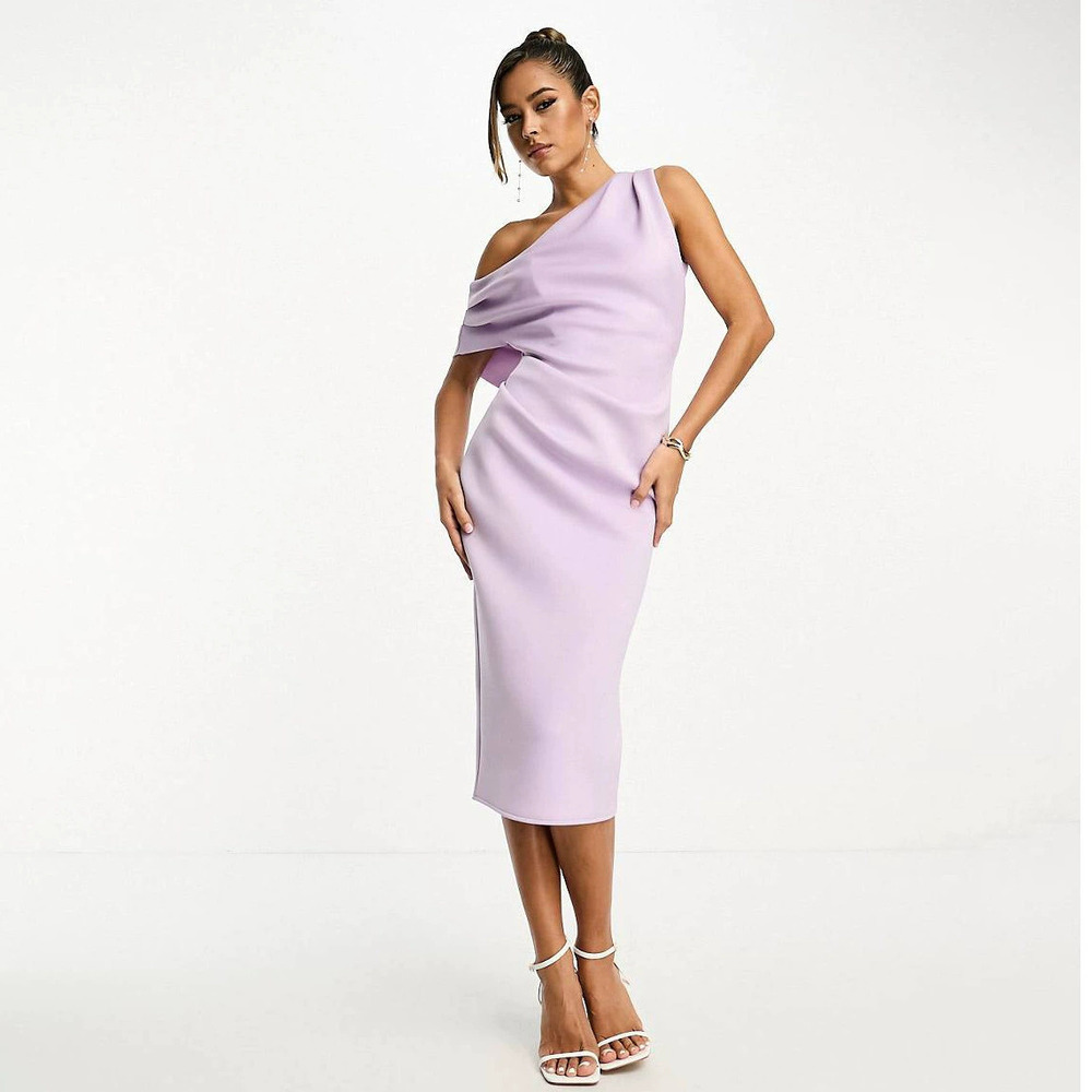 ZARA Summer Sexy Midi One Shoulder Pleated Bodycon Irregular Slit Dress